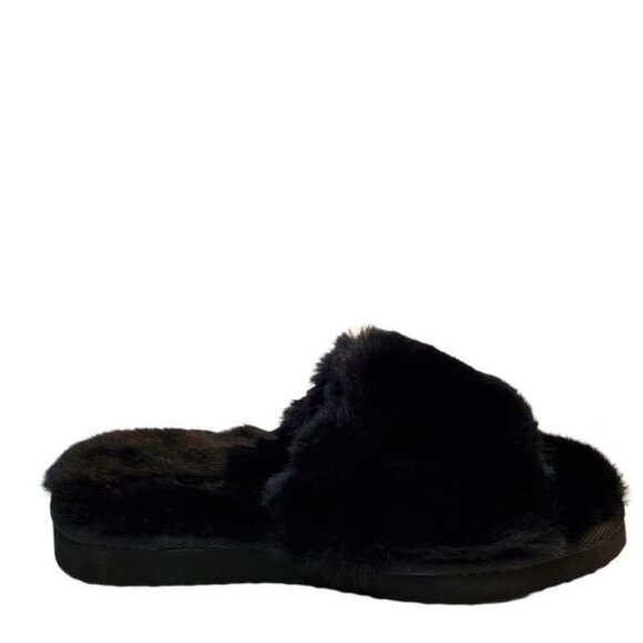INC International Concepts Yuri Faux Fur Slip-On Slides Slippers Black Size 10M - Picture 3 of 6